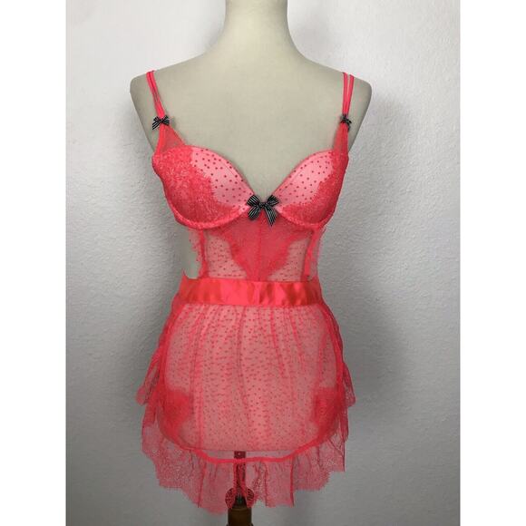 Victoria's Secret Other - Victoria's Secret Lingerie Lace Polka Dot Mesh Babydoll Apron